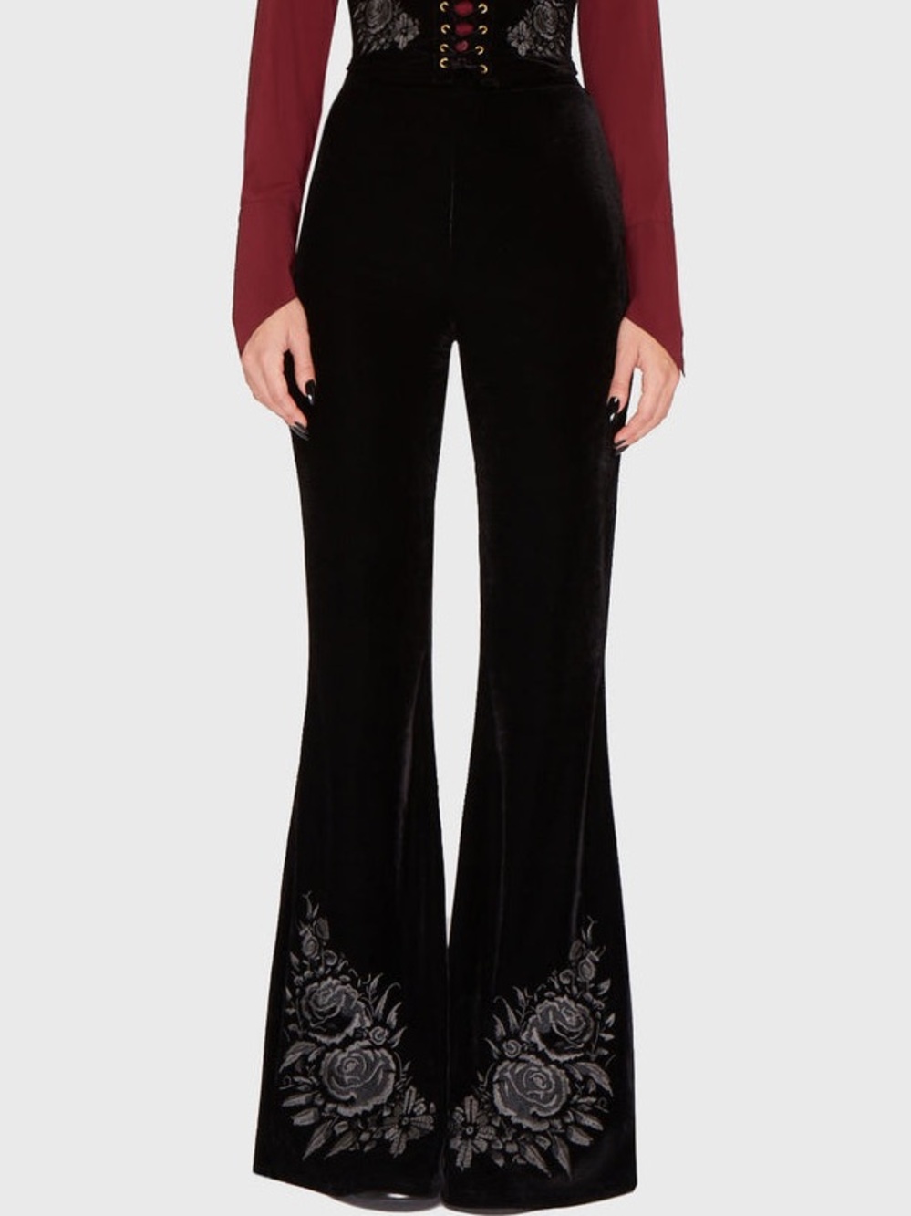 Killstar - [NWTs]A Devil’s Rose Velvet Embroidered Flares